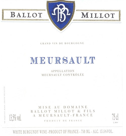 Bottle of 2016 Meursault, Domaine Ballot-Millot, Burgundy, France - Caviste Wine