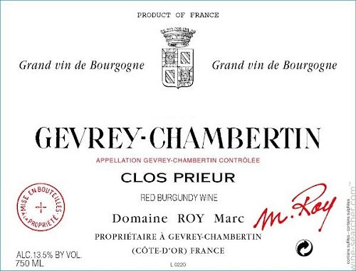 Bottle of 2016 Gevrey Chambertin Clos Prieur, Domaine Marc Roy, Burgundy, France - Caviste Wine