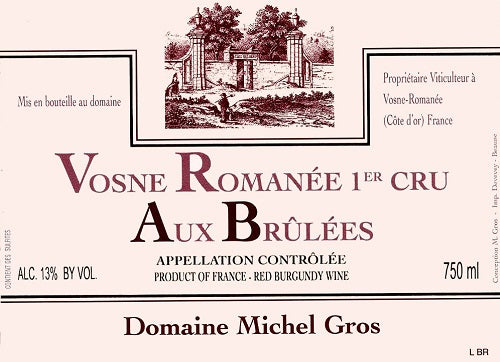Bottle of 2016 Vosne Romanee 1er Cru Les Brulees, Michel Gros, Burgundy, France - Caviste Wine