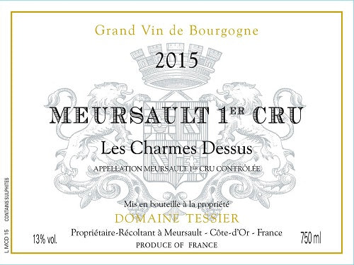 Bottle of 2016 Meursault 1er Cru Charmes-Dessus, Arnaud Tessier, Burgundy, France - Caviste Wine